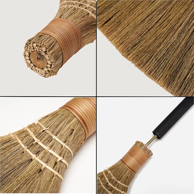 TTS For Home Handmade Whisk Sweeping Broom - Brooms for Wedding Jumping Ceremony Halloween DIY Decoration - Vietnamese Straw Soft Broom - 12.2" Width, 26.38" Length