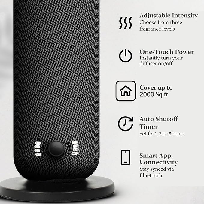 Smart Scent Air Machine for Home - Cold Technology Waterless Essential Oil Diffuser with Roy Tranquility Oil Set, Covers Up to 2000 Sq.Ft, Quiet Aromatherapy Machine for Hotel, Spa (Black)