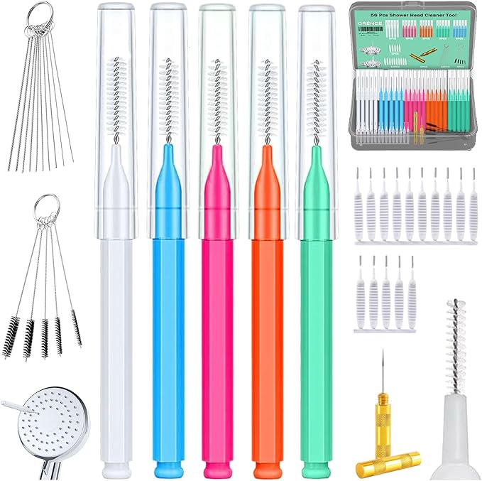 CrenCe 56Pcs Multisize Showerhead Cleaning Tool, Shower Head Cleaner Brush Picks Unclogging Tiny Nozzle Little Gaps, for Household Bathroom Colorful.