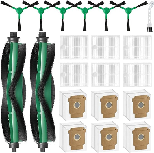 Replacement Parts for iRobot Roomba Q052 Vac 2 Essential / 104 Combo / 105 Combo Robot Vacuums, 2 Roller Brush, 6 Side Brush, 6 Dust Bag, 6 Filter, 1 Cleaning Tool, Accessories Kit Spare Attachments