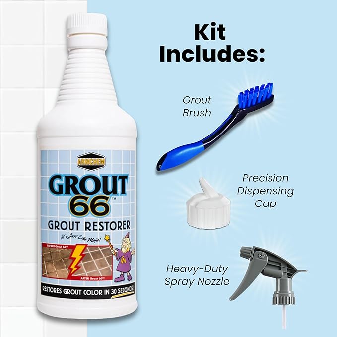 Armchem Grout66: Grout and Tile Cleaner with Low-Odor, Non-Fuming Formula Ideal for Heavy-Duty Cleaning, Quick Touch-Ups, and Tile Maintenance. This One Quart Kit ensures Effortless Cleaning.