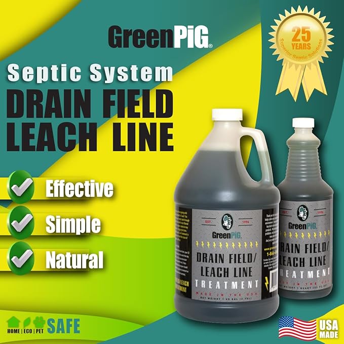 GREEN PIG Drain Field Cleaner, Septic Safe Drain Clog Remover, Septic Tank Treatment for Quickly Clearing Clogs and Odors, Gallon