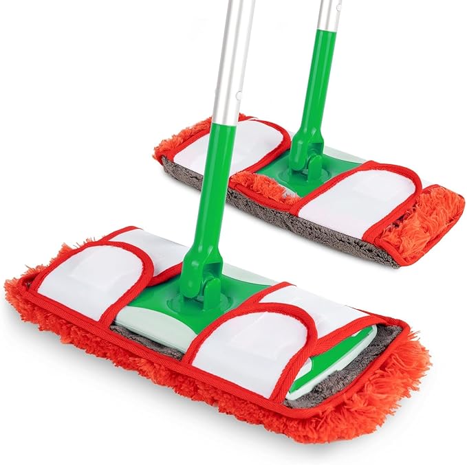 Reversible Double Sided Swiffer Compatible Mop Head | Microfiber Replacement Pads | Dust and Floor Mop for Wet and Dry Cleaning | Set of 2