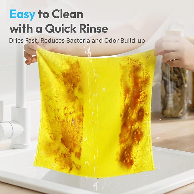 Microfiber Cleaning Cloths 12”x12” 12Pack Lint Free Kitchen Cloths - Extra Thick, Streak-Free, Lint-Free, Fast Absorbent - Reusable Multi-Purpose Housekeeping Rags for Cars, Dishes, Floors, Tiles