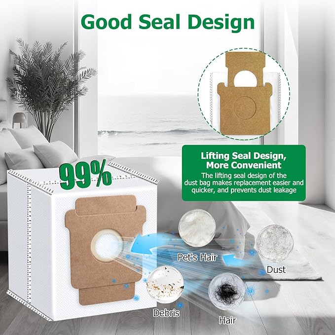 MIXEAL 25 Pack Replacement Accessories Kit for iRobot Roomba Plus 405 Combo, Plus 505 Combo Vacuum, 2 Main Brushes,4 Filters,6 Dust Bags,6 Mop Pads,6 Side Brushes,1 Cleaning Brush