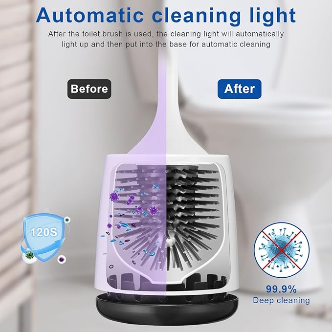 Electric Toilet Bowl Brush,Silicone Toilet Brush,Toilet Bowl Brush and Holder Set with Ventilated Holder,Toilet Brush, Floor Standing, Wall Mounted Without Drilling，Rechargeable 2packs