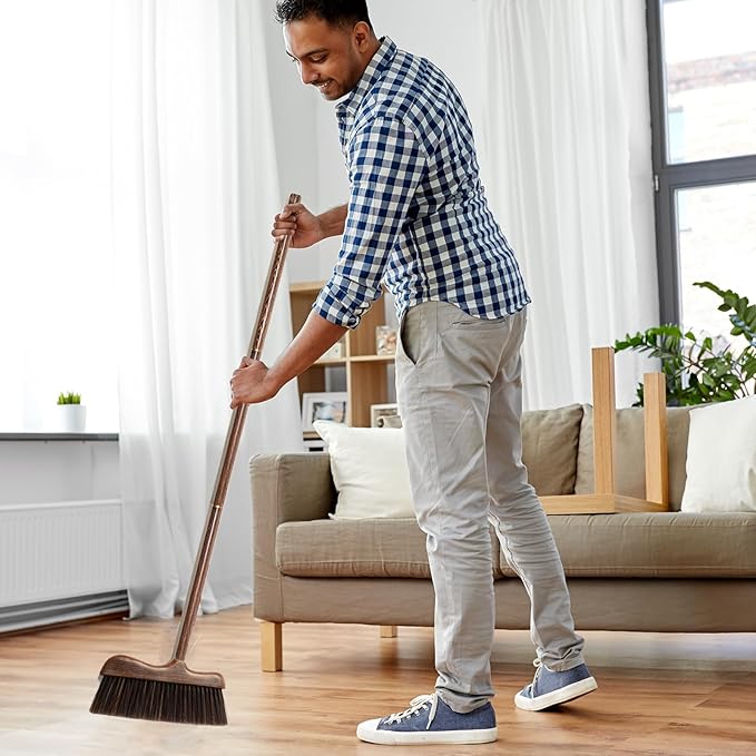 Xifando Wood Angle Broom – 44.8” Wooden Handle Compact Brooms for Indoor Kitchen – Soft PP Bristles, Durable Sweeping Broom