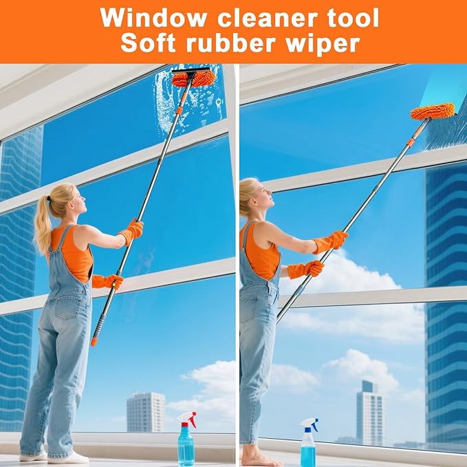BITOPE 2 in 1 Squeegee for Window Cleaning Tool,Long Handle Window Cleaner Tool with Stainless Steel Extension Pole for Car,Shower, Glass Doors, Outdoor High Window