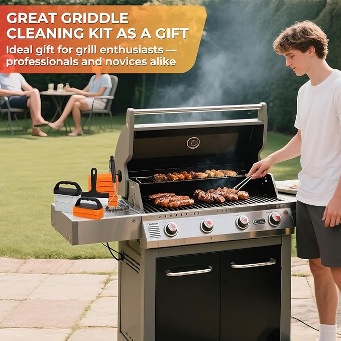 Griddle Cleaning Kit for Blackstone, Flat Top Grill Accessories Cleaner Tool Set Grill Stone, Griddle Scraper, Scouring Pad and Handles, Multifunctional Griddle Accessories Easy to Remove Stain