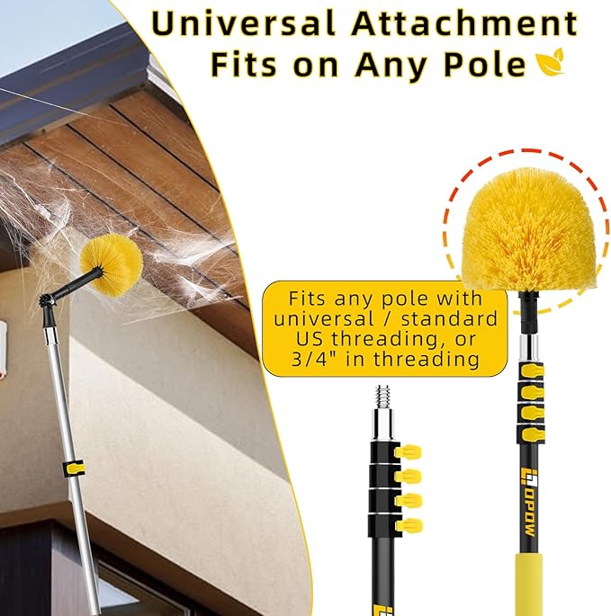 5.6-24 Feet Telescopic Pole with Cobweb Duster, 32 Ft Reach Extension Pole with 2 Washable Cleaning Spider Web Brush Kit Duster Heads and Universal Joint Angle Adaptor for Outdoor & Indoor Cleaning