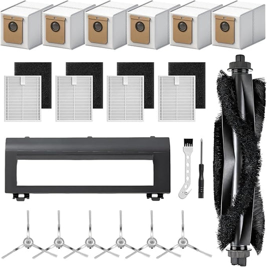 18 Pack Replacement Parts for eufy L50, L60 Robot Vacuum Series Robot Vacuums Accessories Kit, 1 Roller Brush, 4 Pack Filters and Sponges, 6 Side Brushes, 6 Duct Bags and 1 Rollin Brush Guard