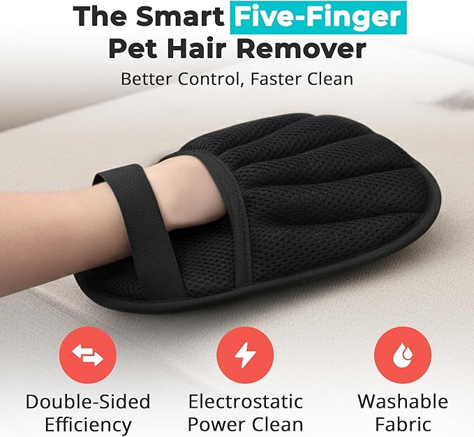 Choodeks Pet Hair Removal Gloves for Dogs and Cats, Reusable Electrostatic Grooming Tool, 2-Piece Set for Furniture, Clothing, Car Seats Reusable 2-in-1 Design, 2 Pack