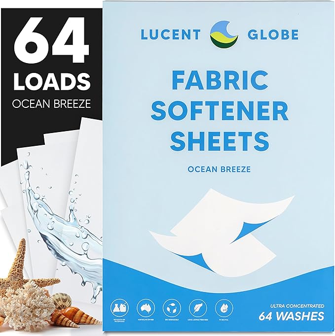 Lucent Globe Fabric Softener Sheets for Washer - Softens & Freshens Laundry, Gentle on Fabrics & Skin - Free from Harsh Chemicals - Travel-Friendly Fabric Softener for Washing Machine (OB)