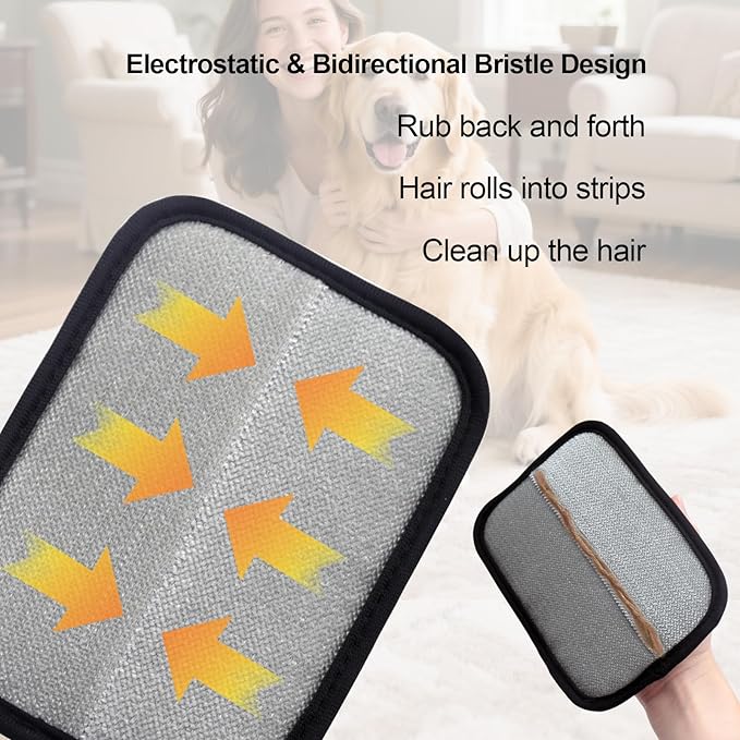 QVJFZUD Pet Hair Removal Glove for Small Hands, 2Pcs Electrostatic Dog Cat Hair Remover Gloves for Furniture Car Seat Couch, Reusable Grooming & Shedding Tool with Free Steel Comb & Toothbrush