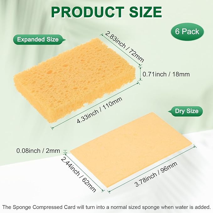 M METERXITY 6-Pack Kitchen Sponges, Condense Eco Cellulose Non-Scratch Scrub Heavy Sponge for Kitchen/Household/Bathroom, Clean Tough Messes Dish Scrubber [Beige]