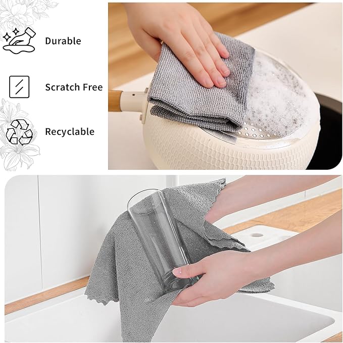 Tigona 80 Pack Microfiber Cleaning Cloth Roll,Lint Free Rags & Tear Away Reusable Towels Washable Scratch,Ultra Absorbent Dish Rags(12" x 12") for Car Kitchen Home Garage-Dark Gray