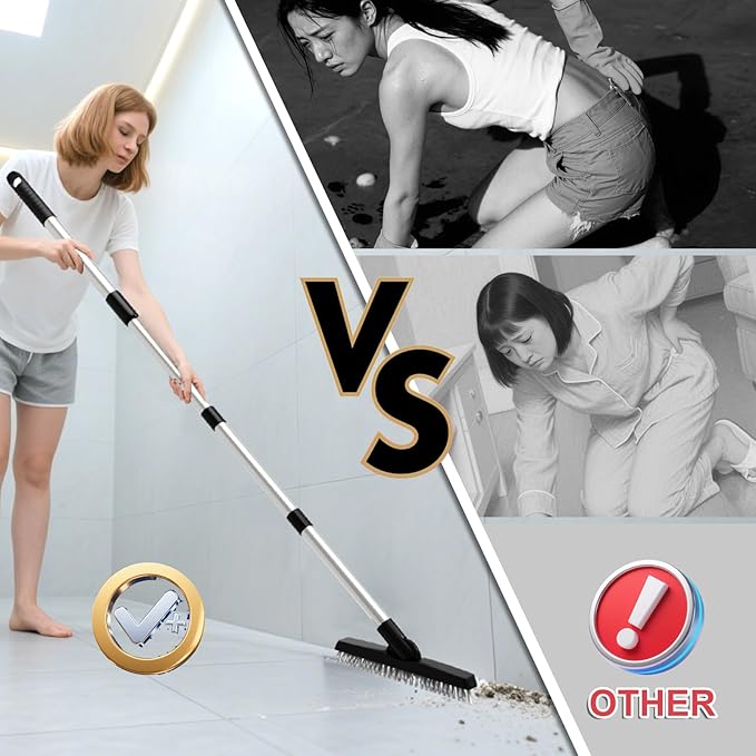 BITOPE Grout Brush Cleaner with Adjustable Long Handle, Swivel V-Shaped Stiff Bristles Scrubber, Tile Cleaning Crevice Line Corner Brush for Bathroom Shower Baseboards Hard to Reach Areas-56 inch