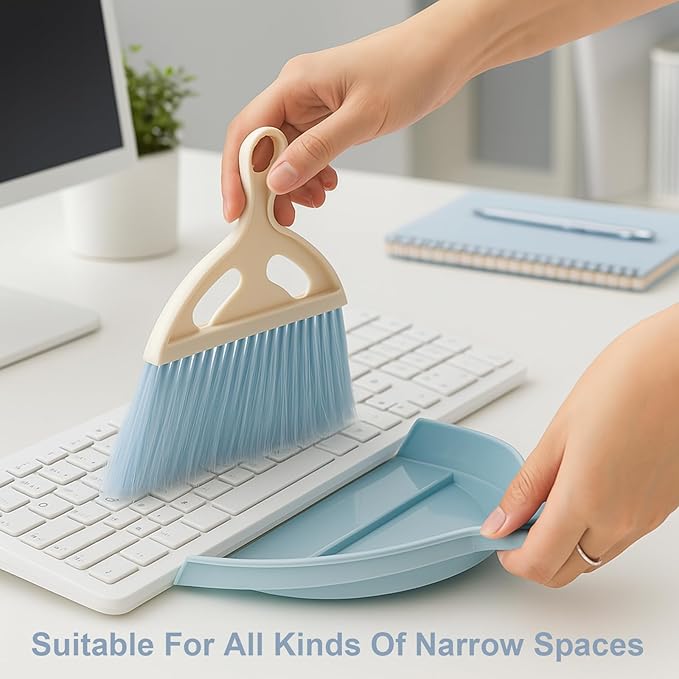 6 Pcs Small Dustpan and Brush Set, Whisk Broom Dust Pan with Handle, Nesting Tiny Dust Pan with Brush Mini Hand Broom and Dustpan Set for Cleaning Home, Classroom, Countertop, Keyboard, Car & Pet Nest