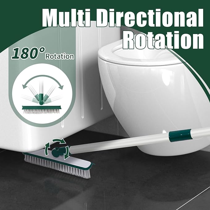 Magic Broom - Silicone Floor Sweeper with Squeegee, Bathroom Brush Set for Pet Hair (Dark Blue & Green)