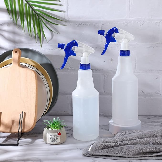 Eaasty 12 Pack Plastic Spray Bottles for Cleaning Solution 25 oz Leak Proof Mist Spraying Safe Squirt Bottle Refillable with Adjustable Head for Plants, Pet, Vinegar, BBQ(Blue)