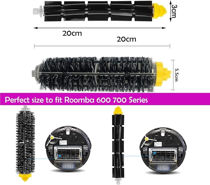 PELLYDA Replacement Parts for IRobot Roomba 600&700 Series,Roomba 614 620 630 635 640 645 650 655 660 675 680 690 695 760 770 780 Vacuum Cleaner(3 Sets Replacement Bristle & Flexible Beater Brushes)