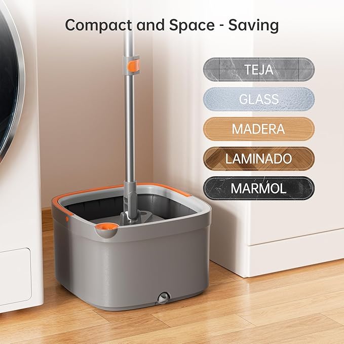 KZKR Spin Mop and Bucket Set with 4 Replaceable Microfiber Mop Pads with Self Separation Dirty and Clean Water System, Self Wringing 360° Rotating Square Mop Head for Hardwood Tile Marble Floors