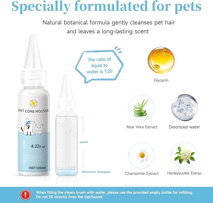 VVWVVW Pet Steam Brush for Dog & Cat – 3-in-1 Spray Hair Removal Comb – Steam for Shedding & Grooming – Water Brush for Long & Short Haired Pets – Spritz Defur Comb