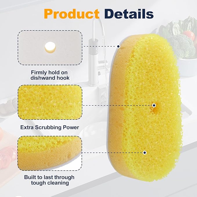 Refill Heads Compatible with Dish Daddy,Non-Scratch Wand Refill Sponge Heads Compatible with Scrub Daddy,Upgrade Version Much Thicker and Durable,8 Packs