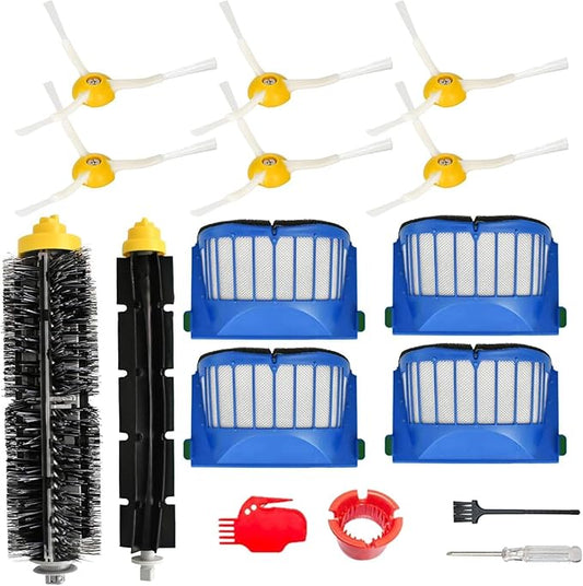 VacEssentials Replacement Parts Accessories Kit for iRobot Roomba 675 694 692 614 670 677 671 691 676 639 679 615 600 Series Robot Vacuum Attachment, 1 Bristle Brush, 6 Side Brush, 4 Filter