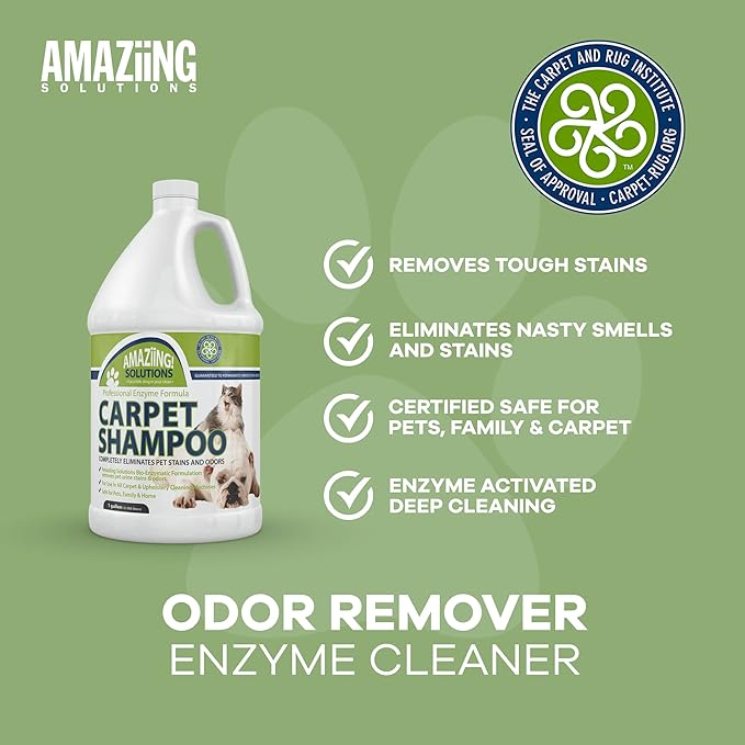 Amaziing Solutions Pet Carpet Shampoo - Carpet Cleaner Solution for Carpet Cleaner Machine, Urine Smell & Stain Remover, Pet Urine Enzyme Cleaner, Carpet Shampoo Solution, Carpet Shampooer, 1 Gallon