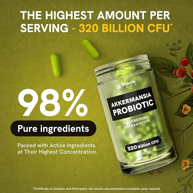 Akkermansia Muciniphila Probiotics 320 Billion CFU| GLP-1 Probiotic and Prebiotic | Akkermansia Probiotics for gut health | Inulin Prebiotic Fiber Capsules Astaxanthin & Berberine & Chromium 480 count