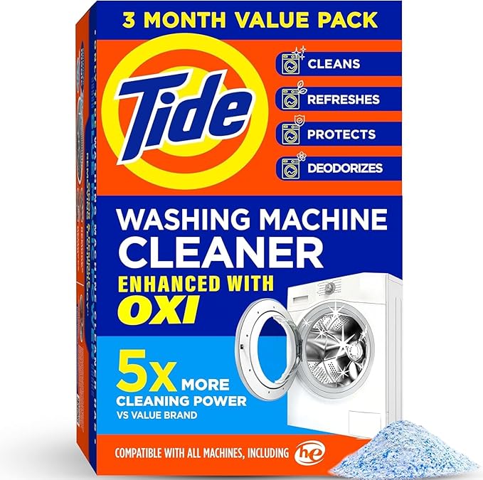 Washing Machine Cleaner by Tide, Washer Machine Cleaner with Oxi for Front and Top Loader Washer Machines, Deep Cleaning Odor Eliminator, 3 Month Supply