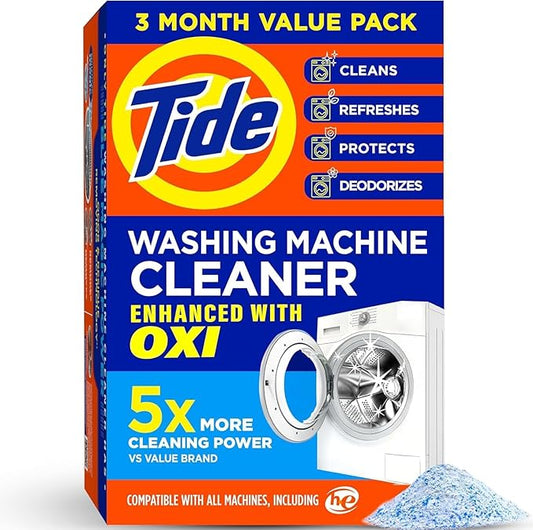 Washing Machine Cleaner by Tide, Washer Machine Cleaner with Oxi for Front and Top Loader Washer Machines, Deep Cleaning Odor Eliminator, 3 Month Supply