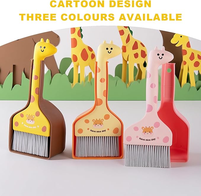 BSMstone Small Broom with Dustpan Combo Set Cartoon Mini Broom and Dustpan Set Cute Cleaning Kit for Home Office Floor Counter Pet Nest (Brown)
