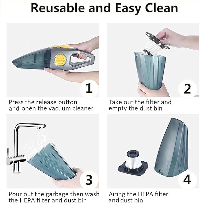 AZHZOLSK Dust Buster Upgrade Handheld Vacuum Cordless Yellow Rechargeable Handheld Vacuums 12000PA-16500PA High Power with Power Display for Car, Home, Office, Pet Hair Travel Cleaning Wet and Dry Use