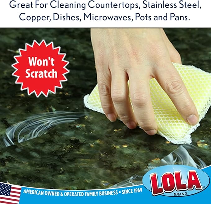 LOLA Nylon Net Sponge Cleaning Pad, Non Scratch Scrubbers, Safe on Non-Stick Surfaces & Coated Cookware & Dishes - Gentle Effective Cleaning, 1 Pack