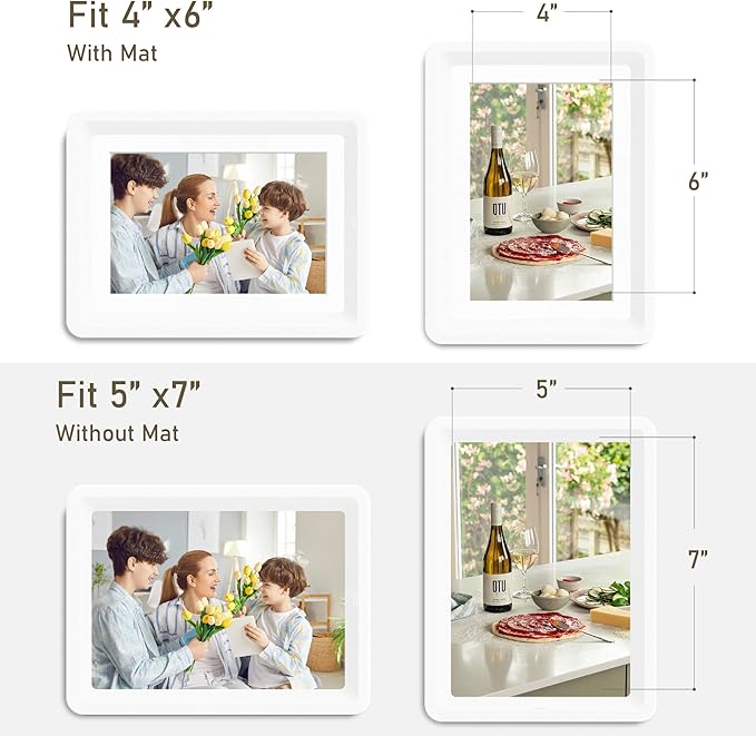 1-Pack 5x7 Picture Frame or 4x6 with Mat – Shatterproof Plastic Photo Frame for Family, Nursery, and Playroom, Wall & Tabletop Picture Frames for Home, Office, Safe & Lightweight Design in Pearl White