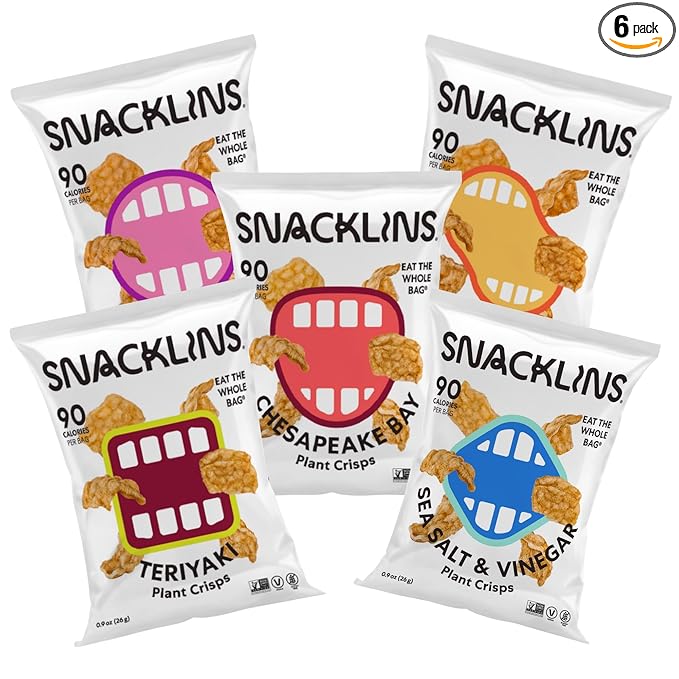 SNACKLINS Plant Based Crisps - Vegan Healthy Snacks - Gluten Free, Grain Free, Plant Based Crisps, 100% Kosher For Passover, Low Calorie - No Added Sugar, Crunchy, Puffed Snack - Variety Pack - .9oz Bag (Case of 5)