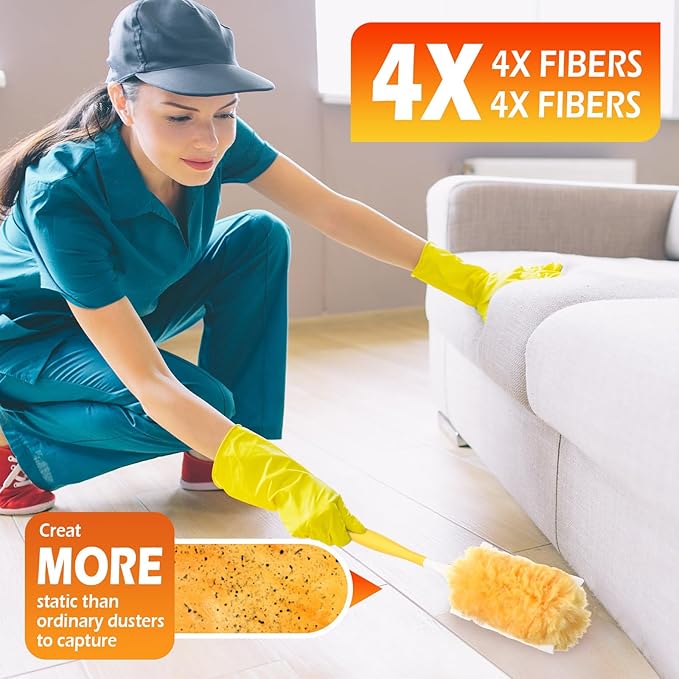 Honeydak 120 Pack Heavy Duty Duster Refills with 2 Handle, Compatible with Swiffer, Multisurface 360° Larger Size Dusters with 4X Microfibers, Unscented Disposable Dusting Furniture for Cleaning