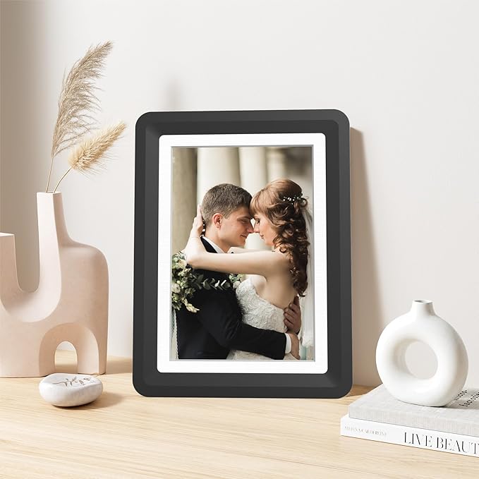 1-Pack 5x7 Picture Frame or 4x6 with Mat – Shatterproof Plastic Picture Frames for Family, Nursery & Playroom, Wall & Tabletop Frame for Home or Office, Safe Lightweight Design, Midnight Elegance