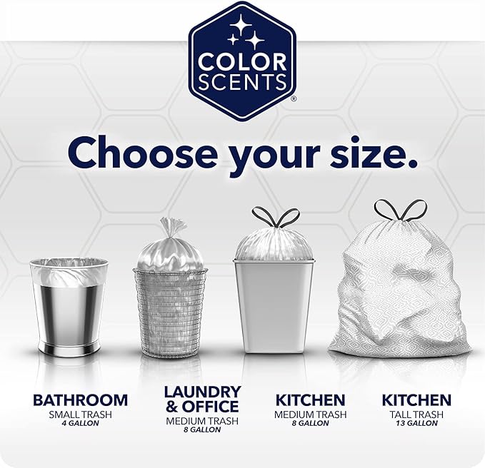 Color Scents Small Trash Bags - 4 Gallon, 480 Total Bags (8 Packs of 60 Count), Twist Tie - Lavender bag in Lavender Scent with Microban