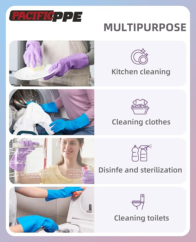 PACIFIC PPE 2 Pairs Dishwashing Cleaning Gloves with Latex free, Cotton lining, Kitchen Gloves (Purple+Blue, Medium)