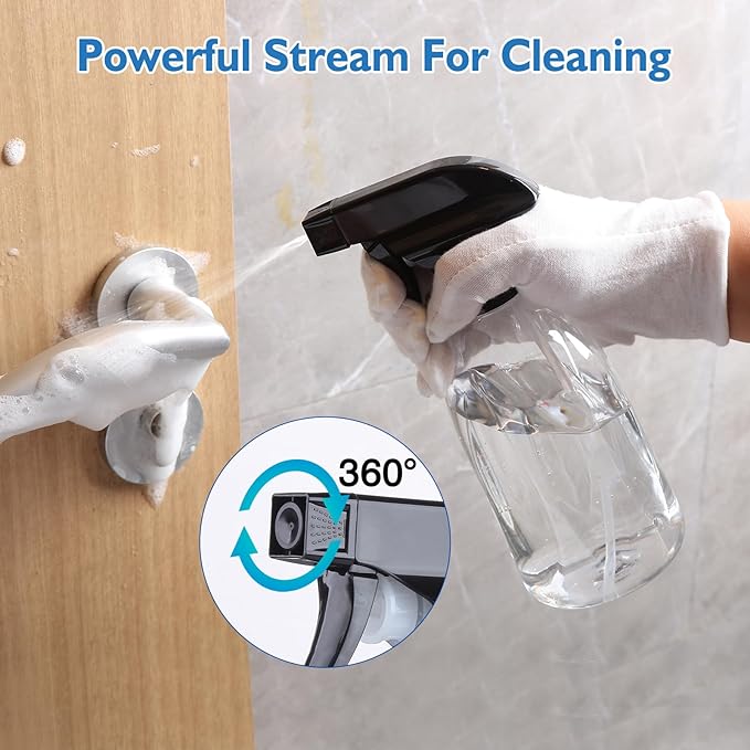Bynccea Empty Water Plastic Spray Bottles 13.5oz/400ml Adjustable Nozzle Mist/Stream Water Spray Bottle Heavy Duty Spraying Bottles Plant Mister Spray Bottle for Cleaning Solutions, Plants, Hair