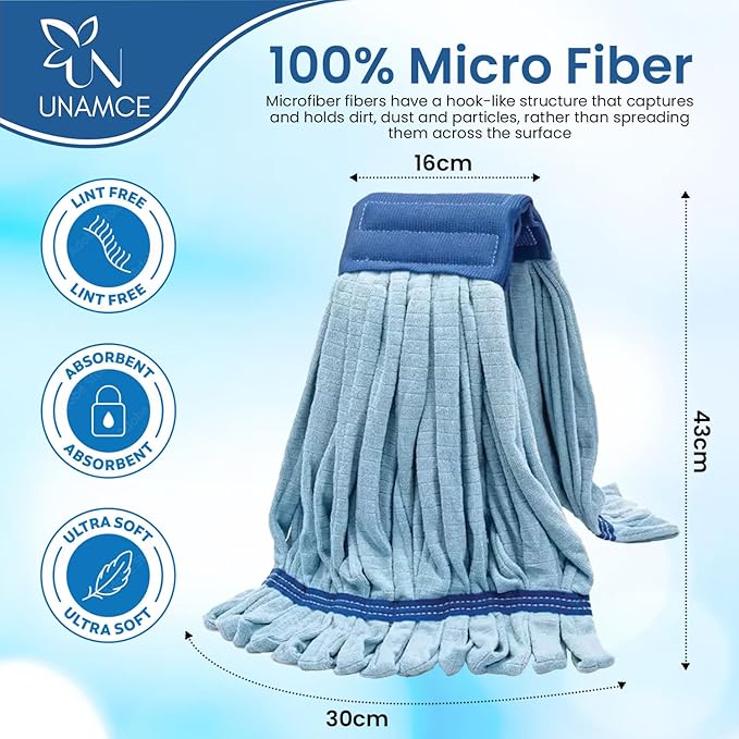 2 Pack - Replacement Heavy Duty Microfiber Mop Head | Robust, Blue, Machine Washable, Extra Absorbent, Extra Large, for Industrial, Commercial & Floor Cleaning - Hardwood, Tile, Laminate, Vinyl Floors