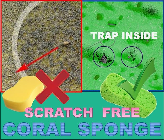 Large Soft Touch Coral Sponges, 5pack，Non-Scratch, High Foam, for Ultimate Washing Car, Bike, Boat or Household Cleaning Needs (Green)