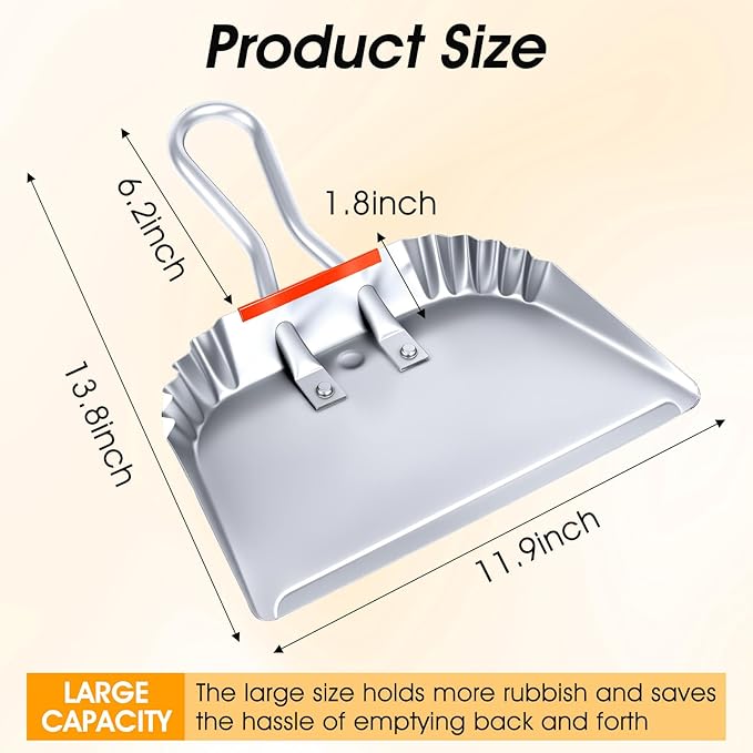 4 Pack Heavy Duty Metal Dustpan Large Wide Dust Pans for Household Handheld Wide Scooper and Debris Cleaning Tool Ideal for Home and Commercial Use(Grey,12 Inch)