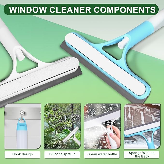 FZHZVVZPY 3 in 1 Window Cleaning Scraper, Window Squeegee with Sprayer, Window Cleaning Scraper for Windows, Walls, Car Windshields, Bathrooms, Kitchens, All-Purpose Window Cleaner Tool (White)