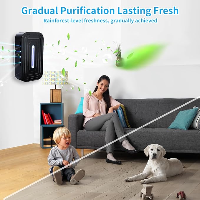 2 Pack 8-Emitter Negative Ion Air Purifier, Plug in Ionic Air Cleaner with Blue Light Quiet and Energy Saving Air Ionizers for Home Office Bedroom Bathroom Living Room and Pet Room(2,Black)