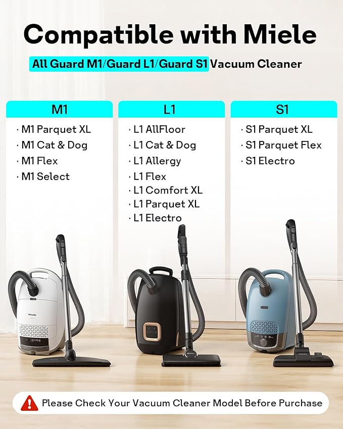 Leemone 12 Pack HyClean Air TU/CO Vacuum Cleaner Bags Replacement for Miele Guard L1 S1 M1 Series Vacuum Cleaners, 12 Vacuum Bags, 4 AirClean Exhaust Filters, 4 Motor Protection Filters