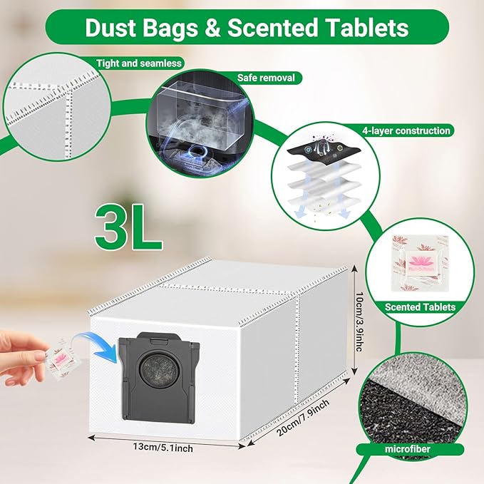 32 Count Replacement Parts for Dreame L10s Ultra Gen 2/L10s Pro Ultra Heat/X30 Ultra & Mova E30 Ultra, 2 Main Brushes, 4 Filters, 6 Mop Pads & Dust Bags & Scented Tablets & Side Brushes
